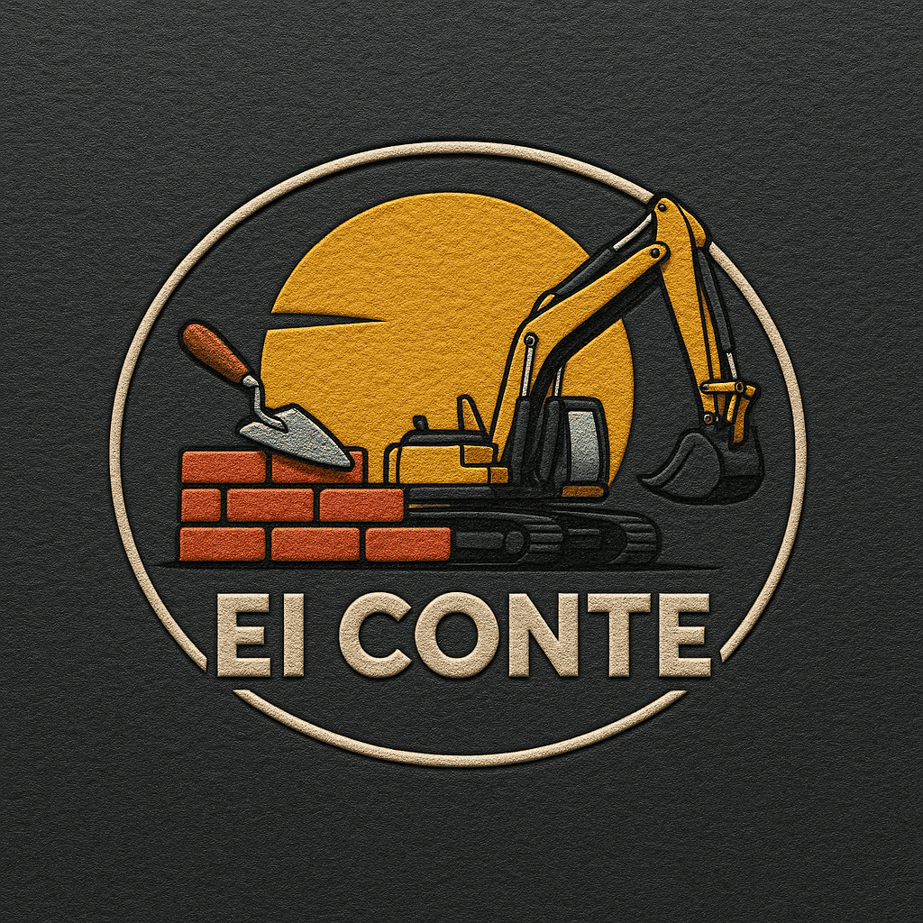 Vers la page d'Accueil Logo d'une excavatrice, d'une truelle et d'un mur de briques devant un soleil couchant ; le texte indique « EI CONTE ».