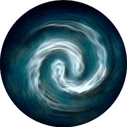 Un círculo azul con un remolino blanco en el medio