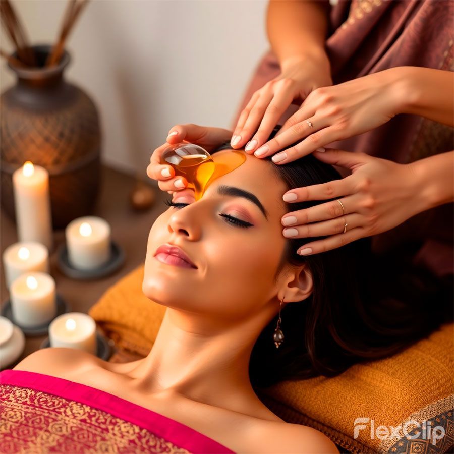 Una mujer está recibiendo un masaje de cabeza en un spa.