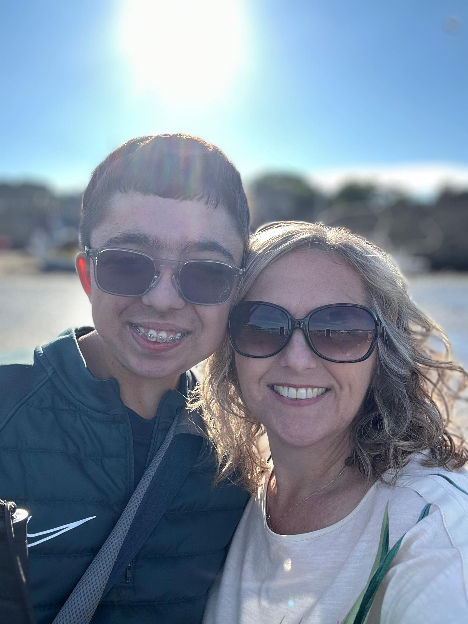 Mel and her son on holiday