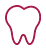 Un icono rojo de un implante dental sobre un fondo blanco.