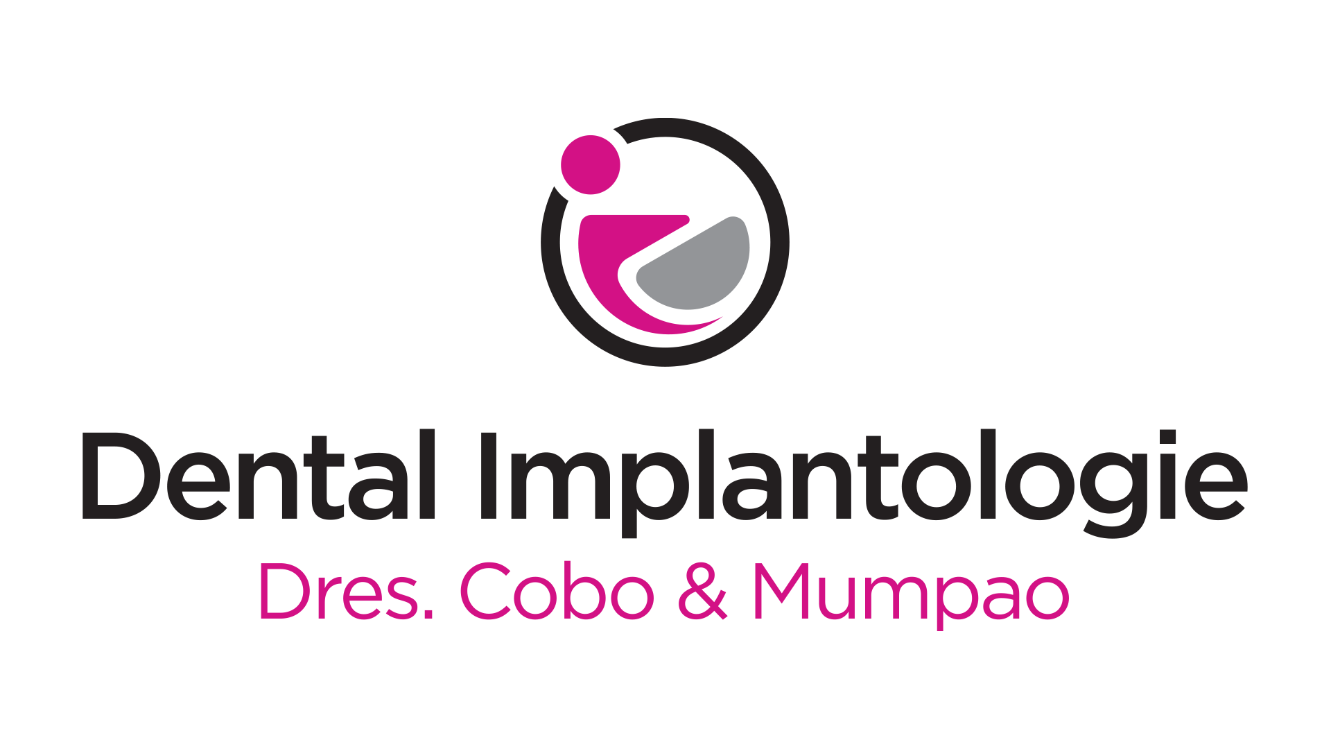Un logotipo para implantología dental muestra a una mujer en un círculo.
