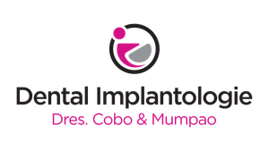 Un logotipo para implantología dental muestra a una mujer en un círculo.
