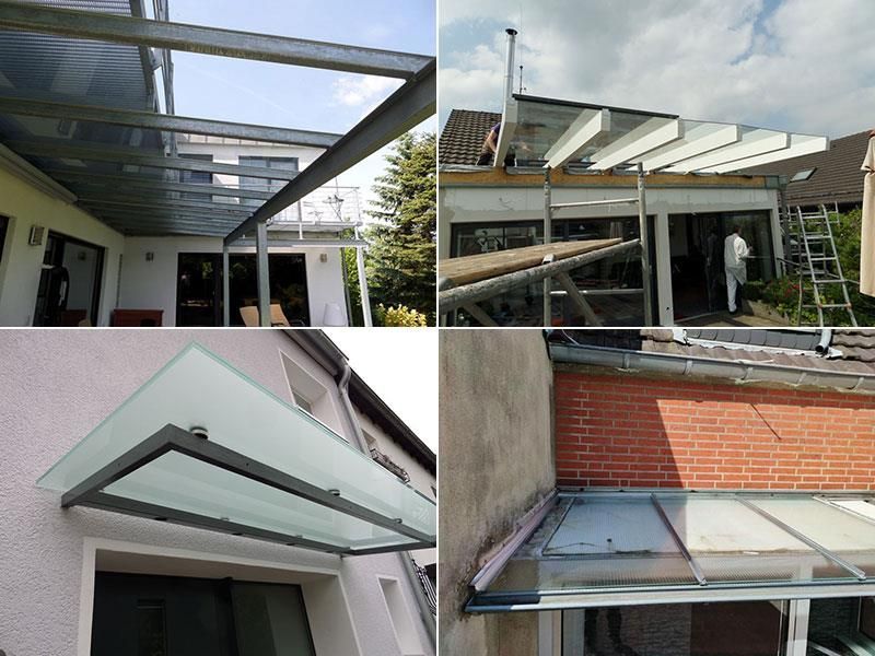 Eine Collage aus vier Bildern eines Hausdachs