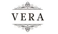 Un logotipo en blanco y negro de Vera está sobre un fondo blanco.