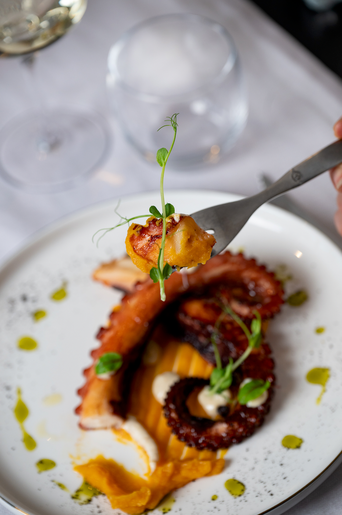 Tentacolo di polpo alla piastra nel menu estivo del ristorante filettè
