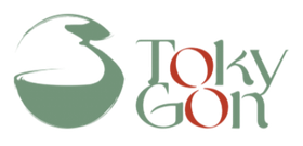 Logo mit einer grünen, stilisierten Schüssel und dem Schriftzug „Toky Gon“ in Grün und Rot.