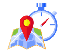 Chronomètre et plan avec épingle de localisation.