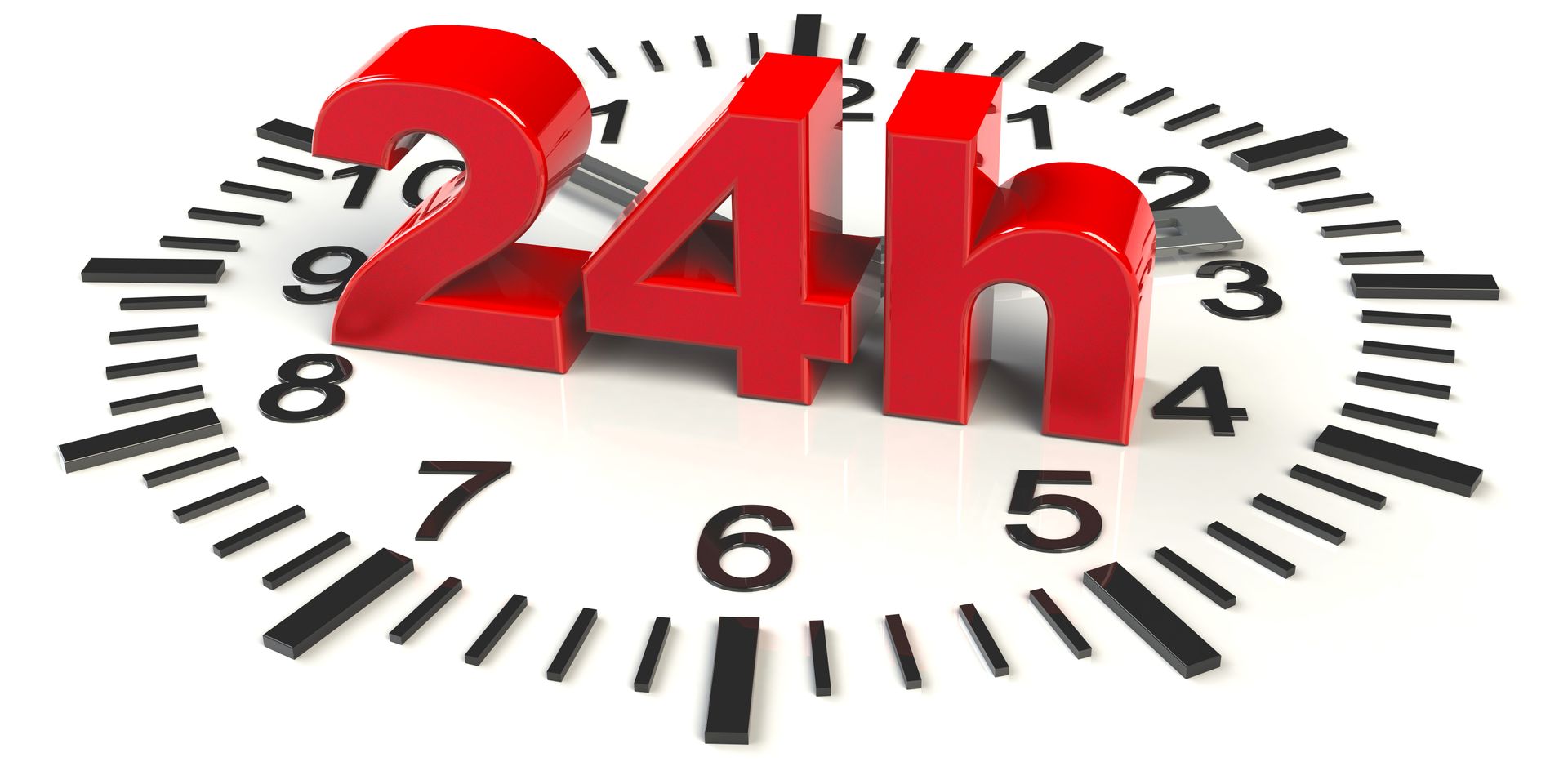 Inscription 24h en 3D sur un cadran d'horloge.