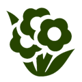 Un icono verde de una flor con hojas sobre un fondo blanco.