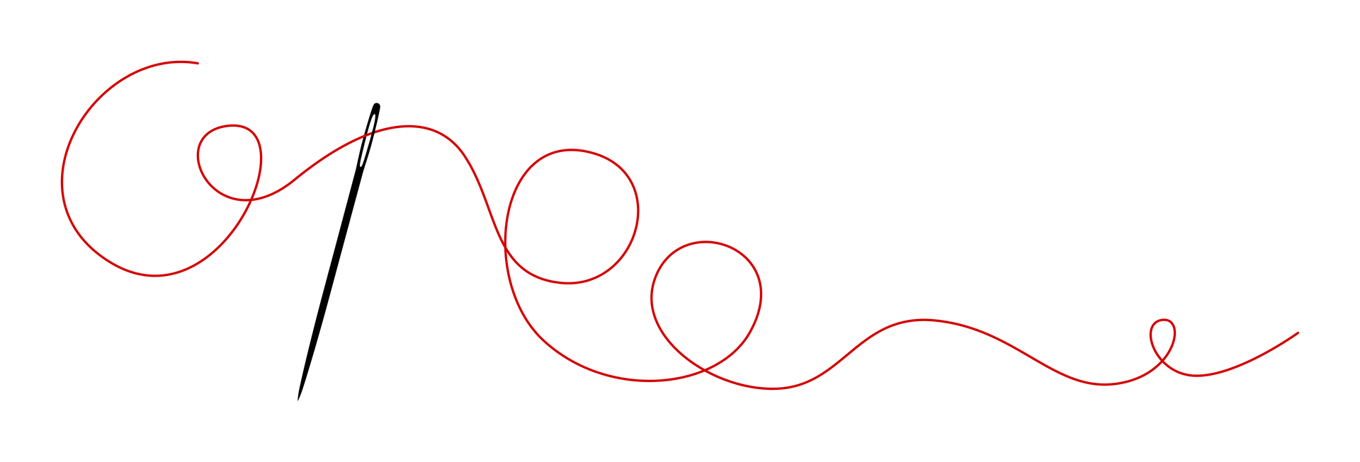 Aus einer Spule mit rotem Faden ragt eine Nadel heraus.