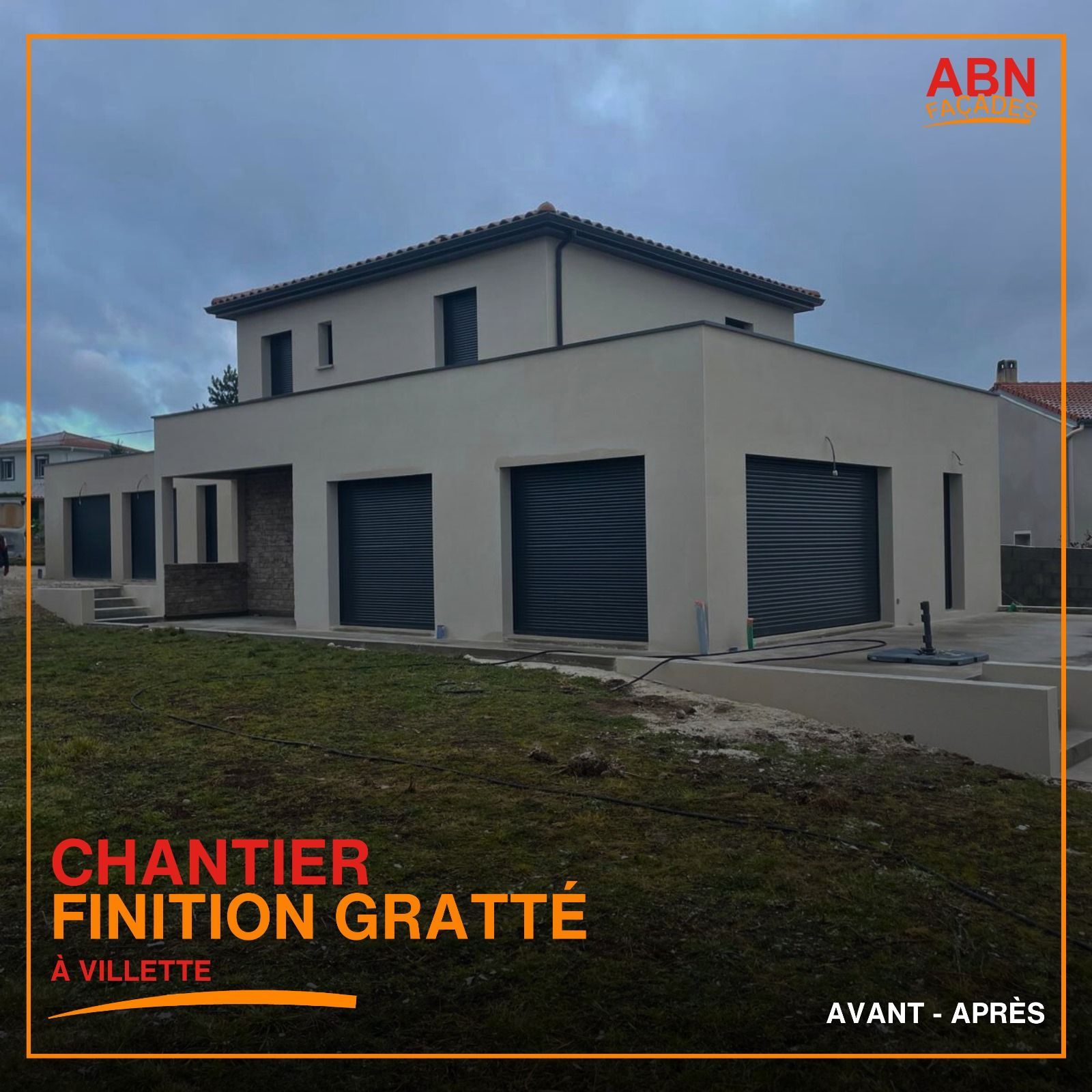 Chantier façade finition gratté