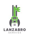 Logotipo de Lanzabro Service que muestra un icono de llave y candado verdes sobre una llave inglesa gris, con texto debajo sobre un fondo blanco.