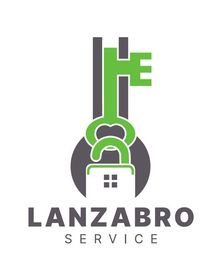 Logotipo de Lanzabro Service que muestra un icono de llave y candado verdes sobre una llave inglesa gris, con texto debajo sobre un fondo blanco.
