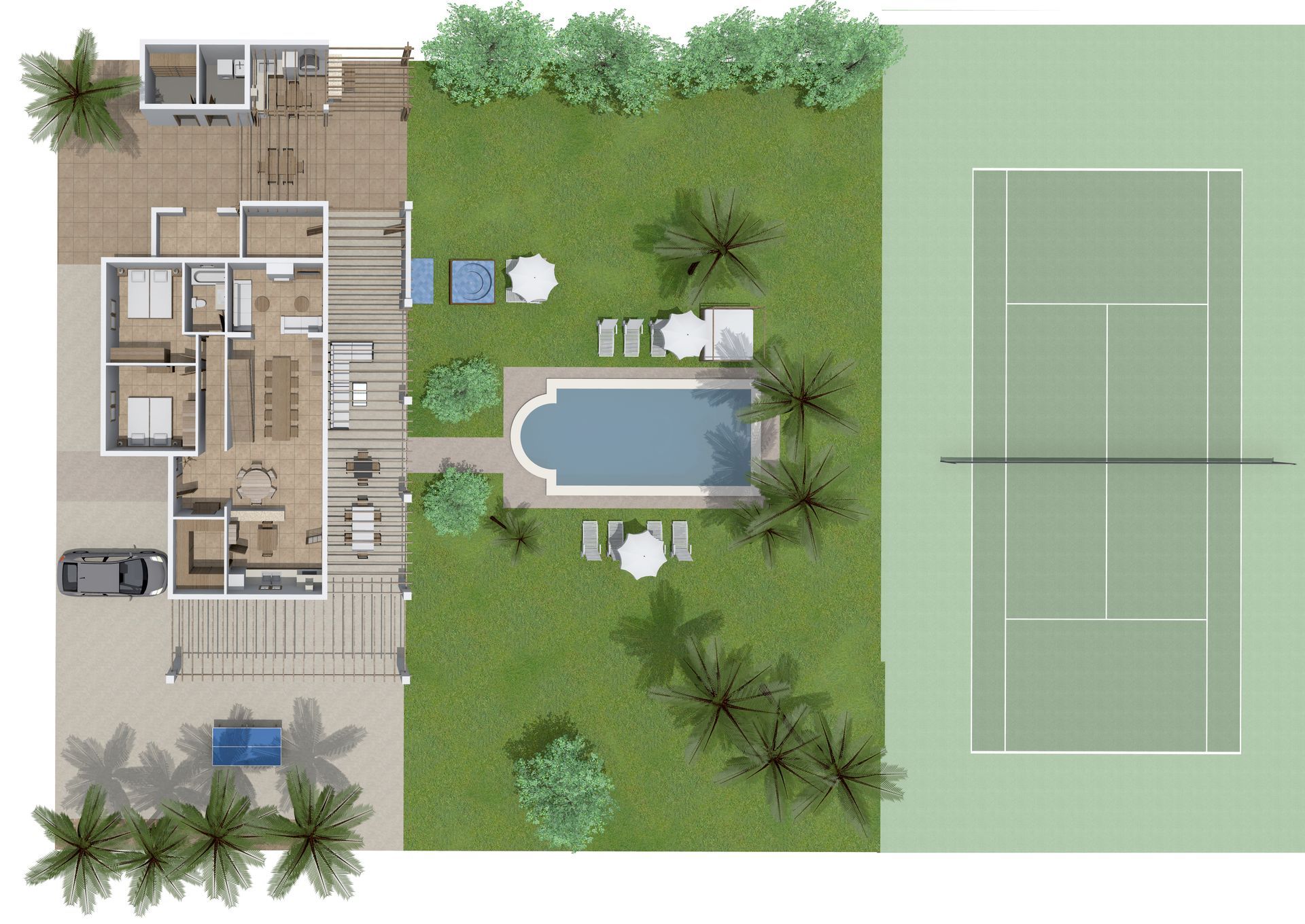Un plano de una casa con muchos muebles.