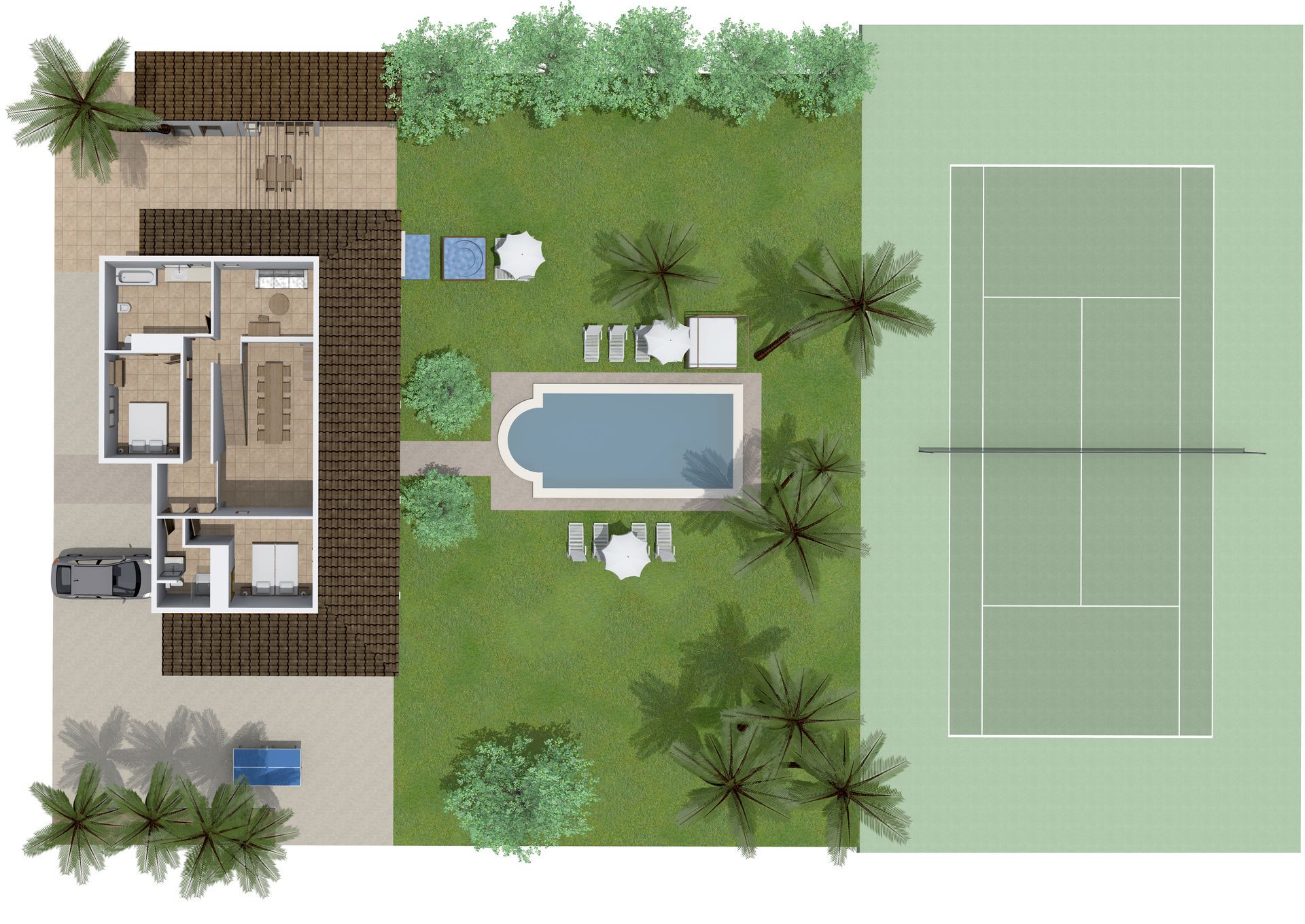 Un plano de una casa con muchos muebles.