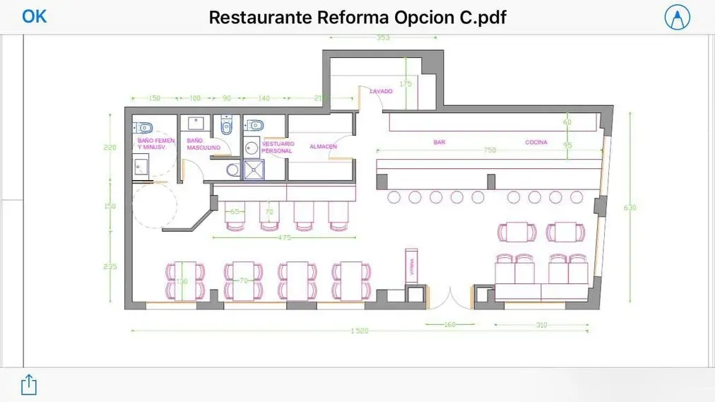 Una captura de pantalla de un plano de un restaurante.
