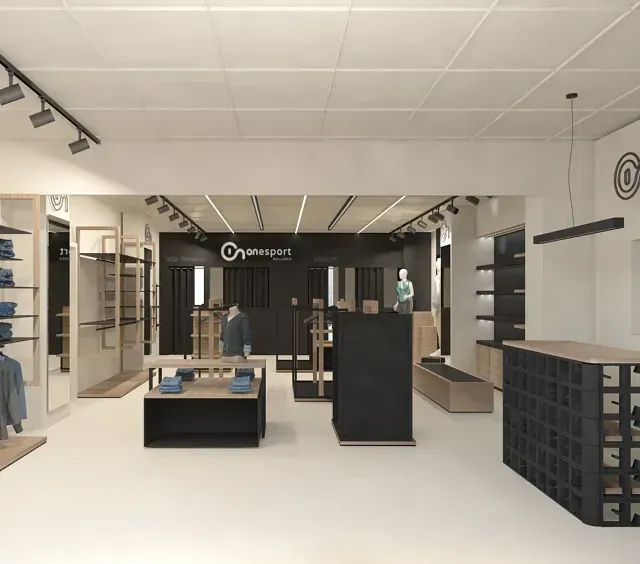 Impresión artística del interior de una tienda de ropa.