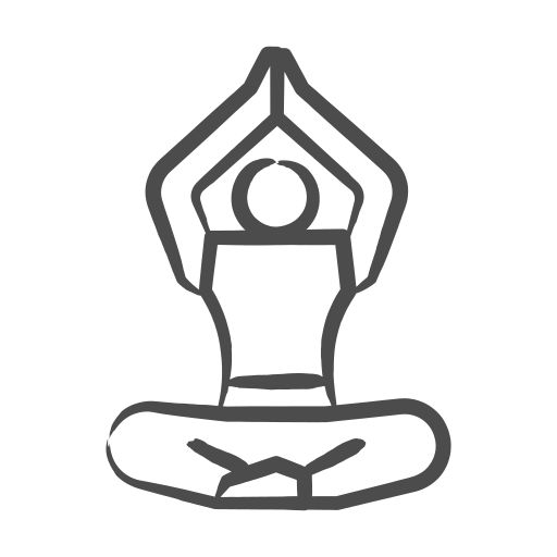 Persona en postura de yoga con las manos sobre la cabeza, sentada con las piernas cruzadas.