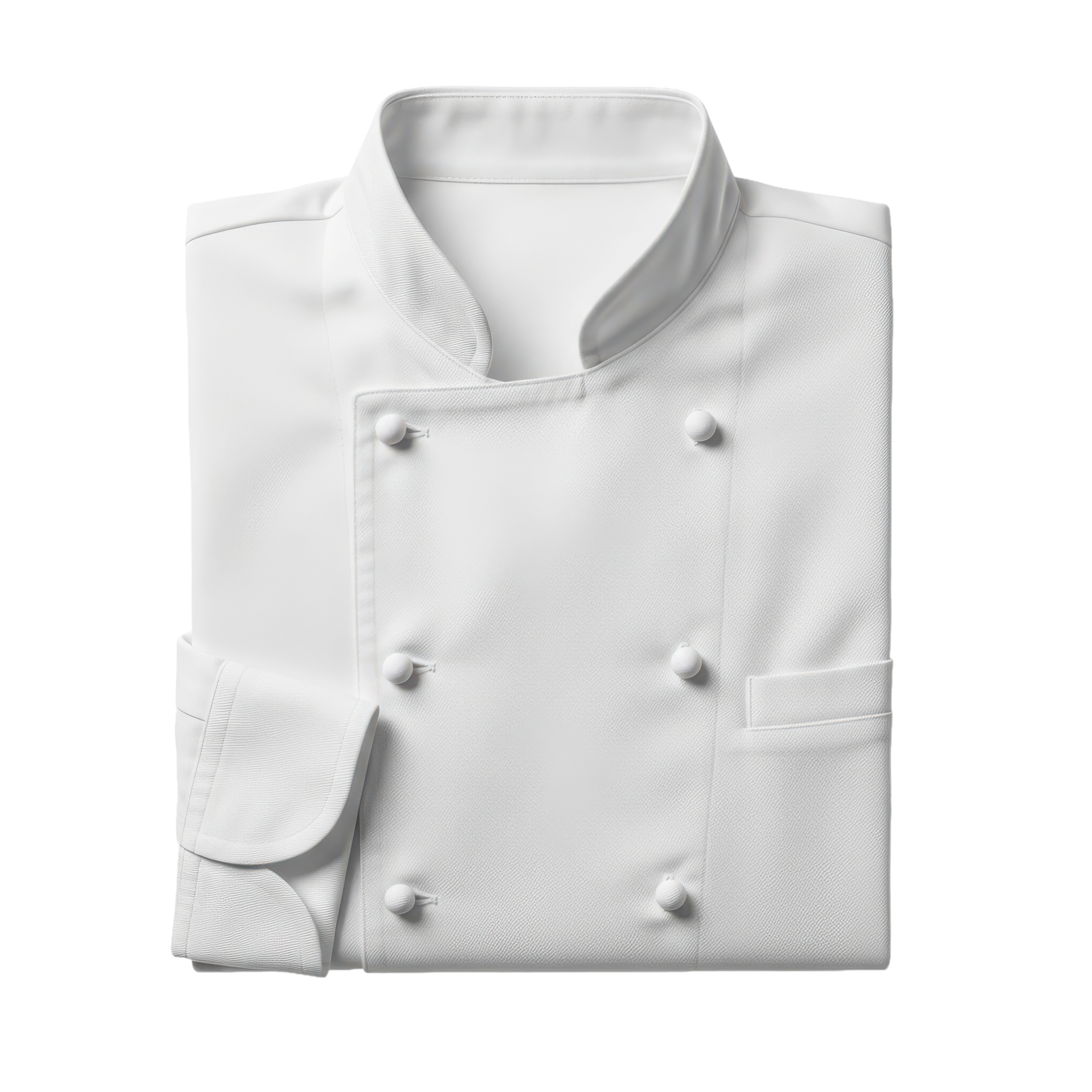 Veste de chef blanche à double boutonnage et col montant.