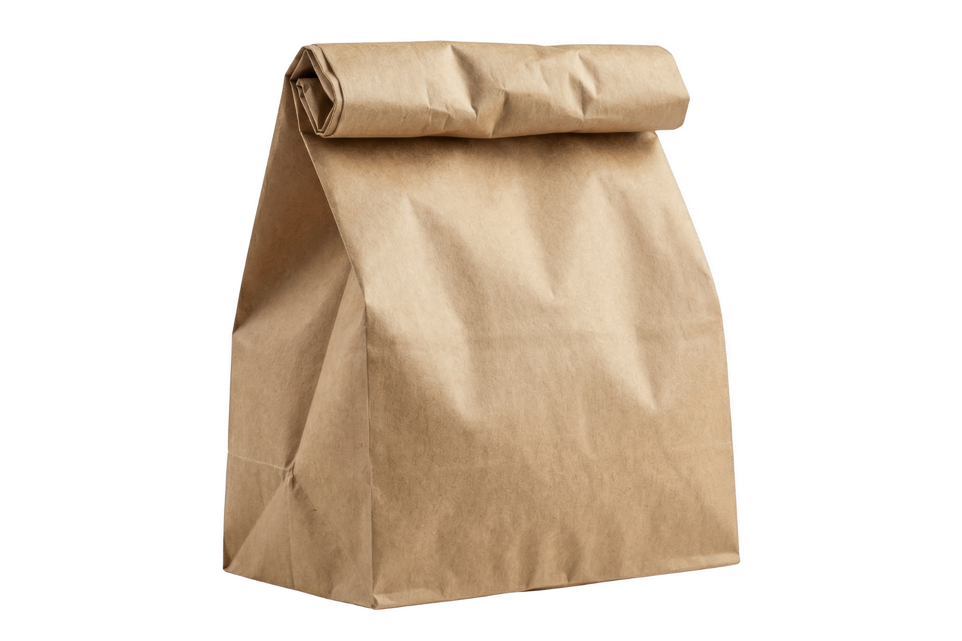 Sac à lunch en papier brun avec le haut replié.