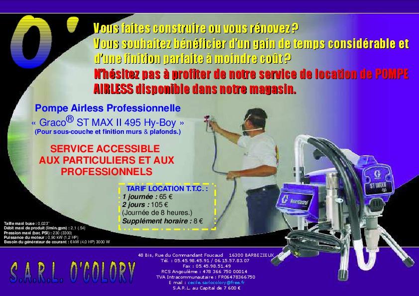 Publicité pour la location d'une pompe ailes de la marque Graco®