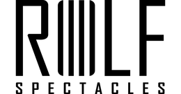 Logo für Rolf Spectacles. Schwarzer serifenloser Text mit vertikalen Linien im „O“. Darunter steht in kleinerem Text „SPECTACLES“.