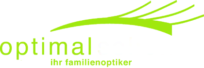 Logo für den Optiker „optimal“ mit grüner Schrift und grün geschwungenem Design. Darunter steht der Text „ihr familienoptiker“.