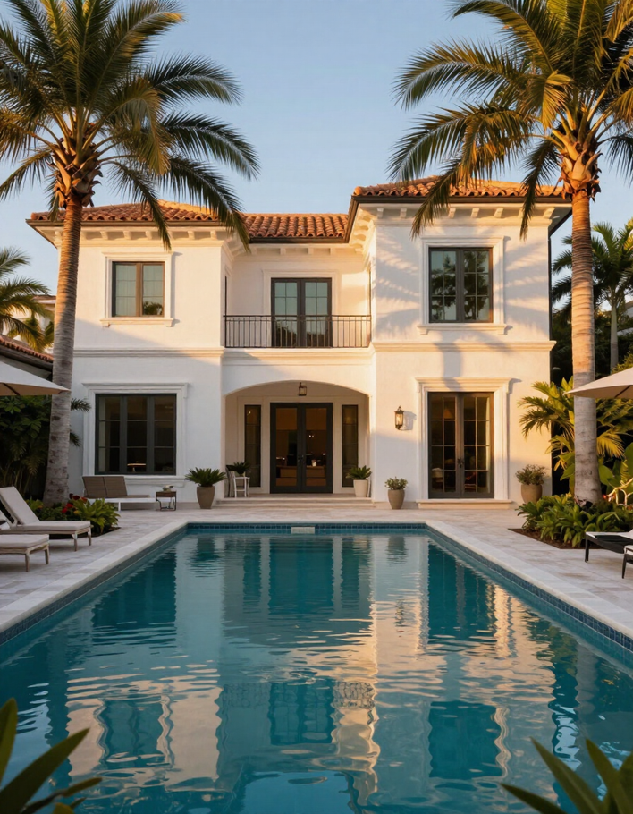 Luxury Orlando estate with private pool at golden hour