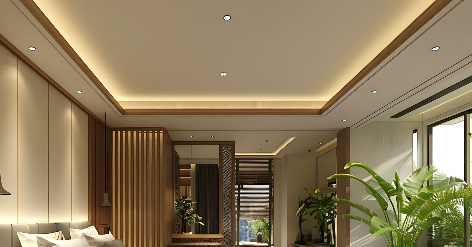 Un faux plafonds avec des luminaires.