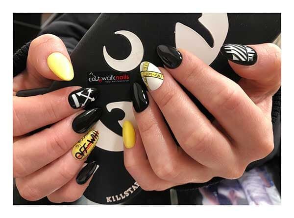Μανικιούρ Μαύρο - Λευκό - Κίτρινο Χρώμα με σχήμα 