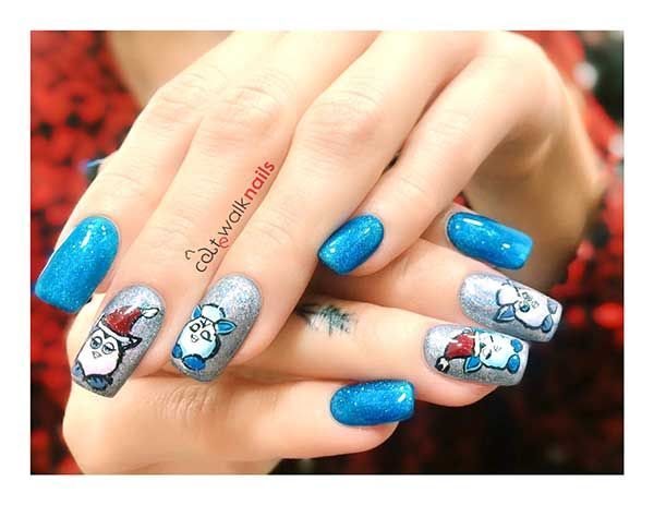 Μανικιούρ Γαλάζιο - Ασημί με σχέδια Χριστουγεννιάτικο Τετράγωνο Σχήμα