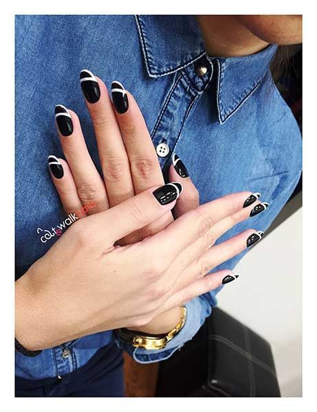 Μανικιούρ Μαύρο - Λευκό Οβάλ Σχήμα