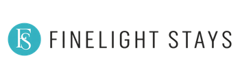 FineLight Stays logo with teal circular monogram and black text on a white background