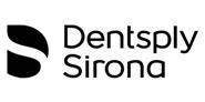 Ein schwarzweißes Logo für Dentsply Sirona auf weißem Hintergrund.
