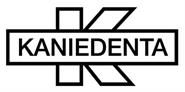 Ein schwarzweißes Logo für Kaniedenta auf weißem Hintergrund.
