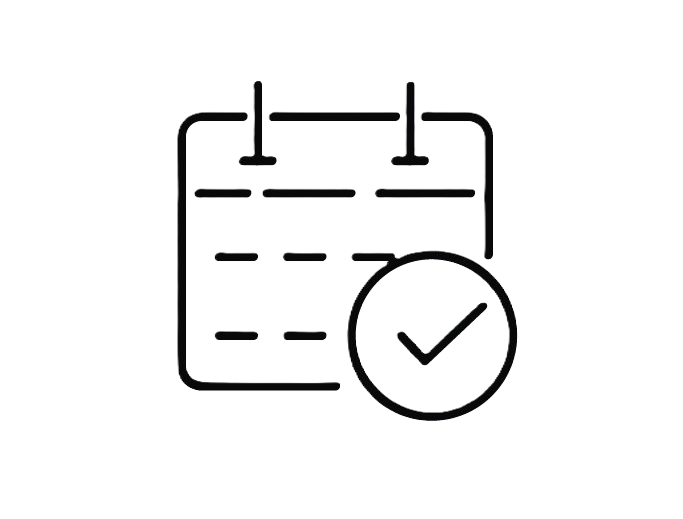 Calendrier avec coche, indiquant programmé ou confirmé