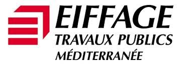Logo of Eiffage Travaux Publics Méditerranée in black and red