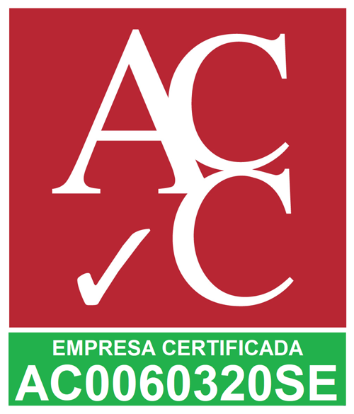Un logotipo rojo y blanco que dice empresa certificada ac0060320se