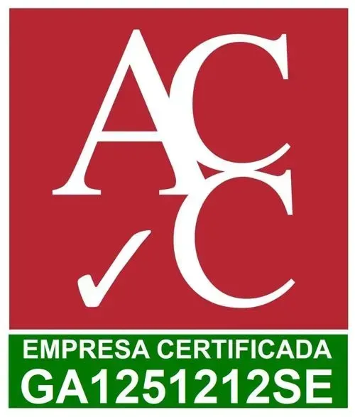 Un cartel rojo que dice empresa certificada AC ga1251212se