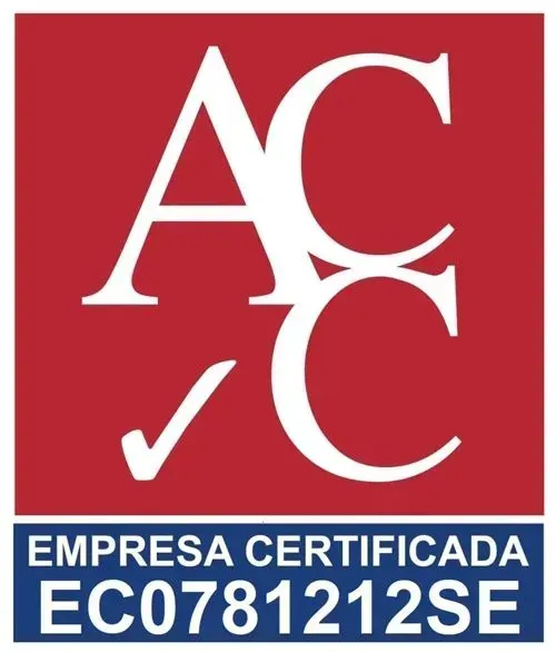 Un logotipo rojo y blanco que dice empresa certificada