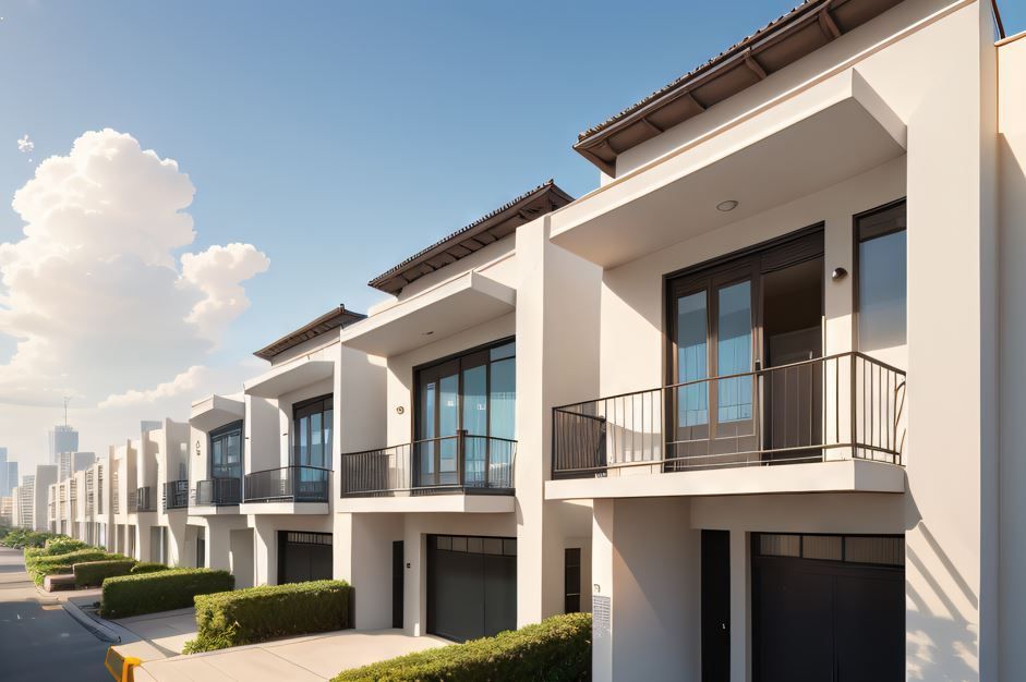 Trabajador de control de plagas con traje protector rociando el piso de una cocina, con insectos marrones cerca.