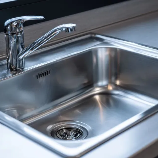 Trabajador de control de plagas con traje protector rociando el piso de una cocina, con insectos marrones cerca.