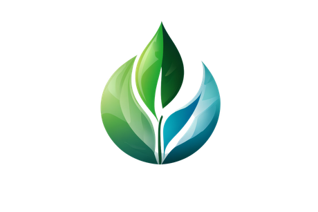 Logo en forme de feuille verte et bleue