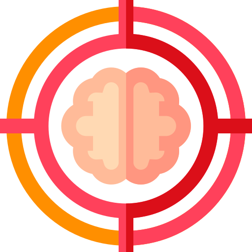 Un cerveau au centre d'une cible rouge et orange.