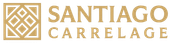 Logo avec texte doré et motif géométrique carré, portant l'inscription « Santiago Carrelage ».