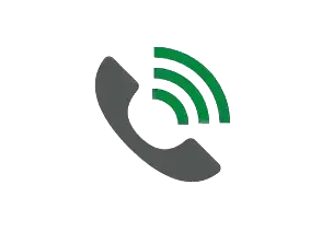 Un icono de un teléfono con una ola verde saliendo de él.