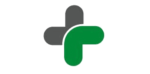Un signo más verde y gris sobre un fondo blanco.
