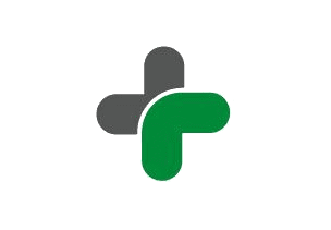 Un signo más verde y gris sobre un fondo blanco.