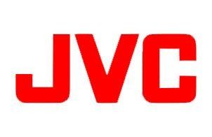 Logotipo de JVC en letras rojas sobre fondo blanco.